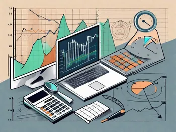 A dynamic stock market chart with arrows and symbols