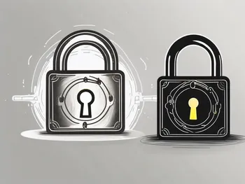 A traditional padlock being unlocked by an abstract