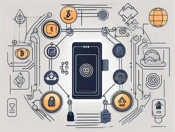 A digital wallet surrounded by various symbols representing security