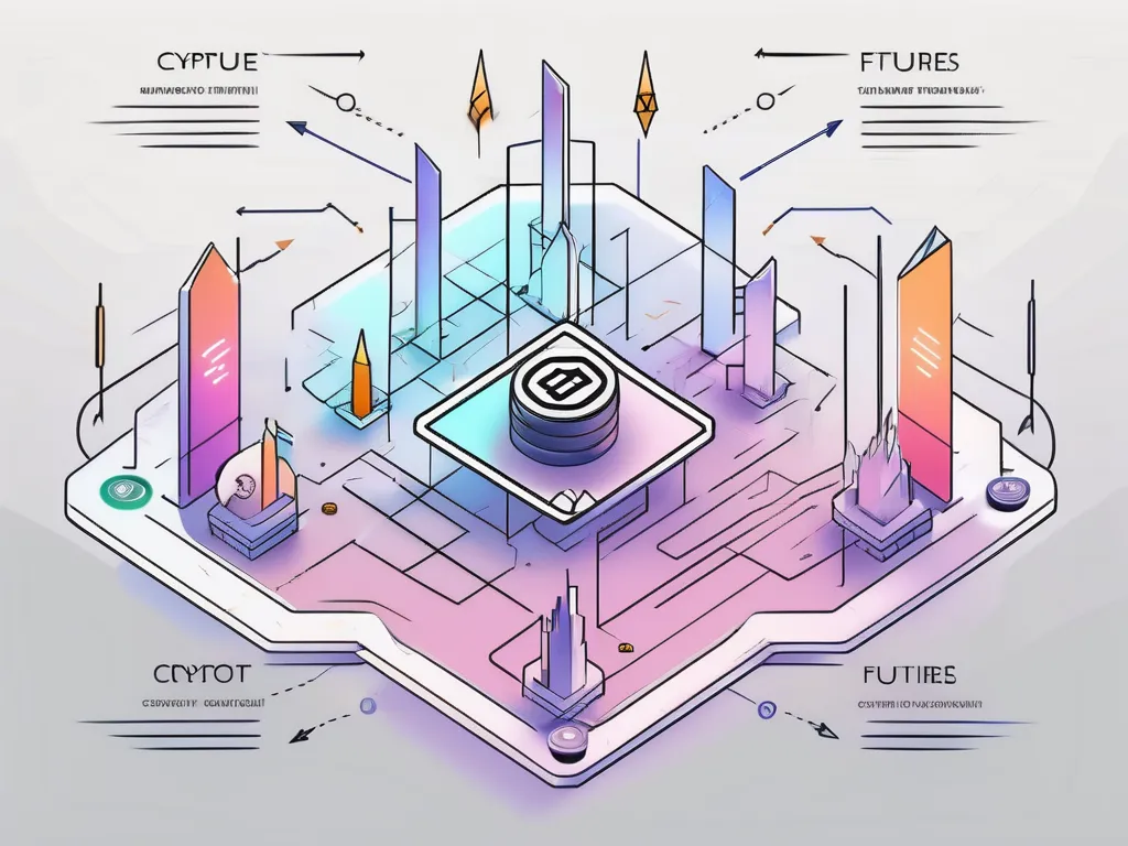 Eine futuristische digitale Benutzeroberfläche, die verschiedene Kryptowährungssymbole zeigt.