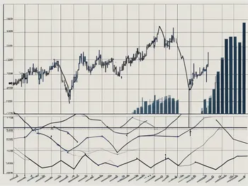 A stock market chart with various trend lines and indicators