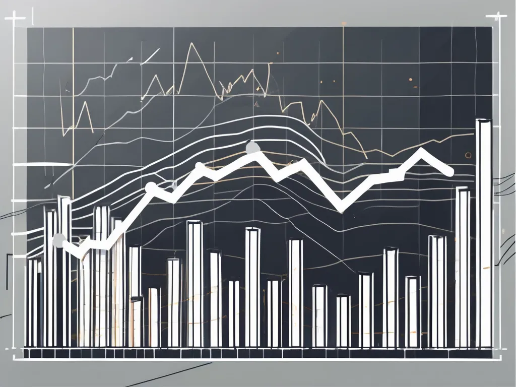 Dibuja una ilustración de un gráfico de mercado de valores estilizado con capas intrincadas que representan libros de órdenes