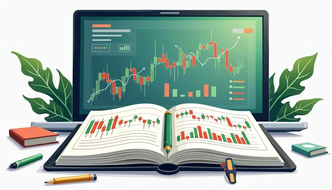 Un diario de trading abierto con gráficos coloridos