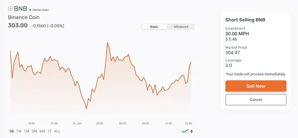 Haciendo una operación de venta en corto en Morpher - Paso 3