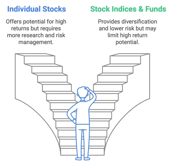 2 paths of stock investing: individual stocks, funds, indices