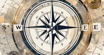 A compass navigating through a sea of various financial symbols such as currency