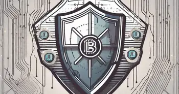 A digital lock on a coin featuring cryptocurrency symbols