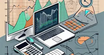 A dynamic stock market chart with arrows and symbols