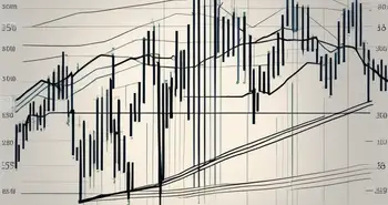 A dynamic stock market chart with fluctuating lines and bars