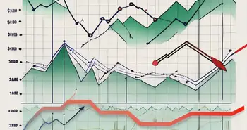 Un gráfico dinámico de la bolsa de valores con flechas y símbolos que indican el flujo de dinero.