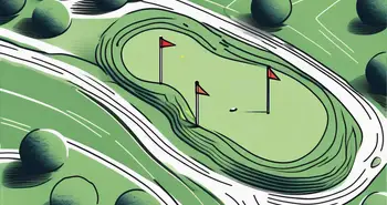 Un parcours de golf mettant en avant une trajectoire de balle suivant un motif de "bump and run" vers le trou