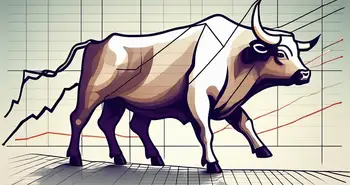 A bull standing on a rising stock market graph