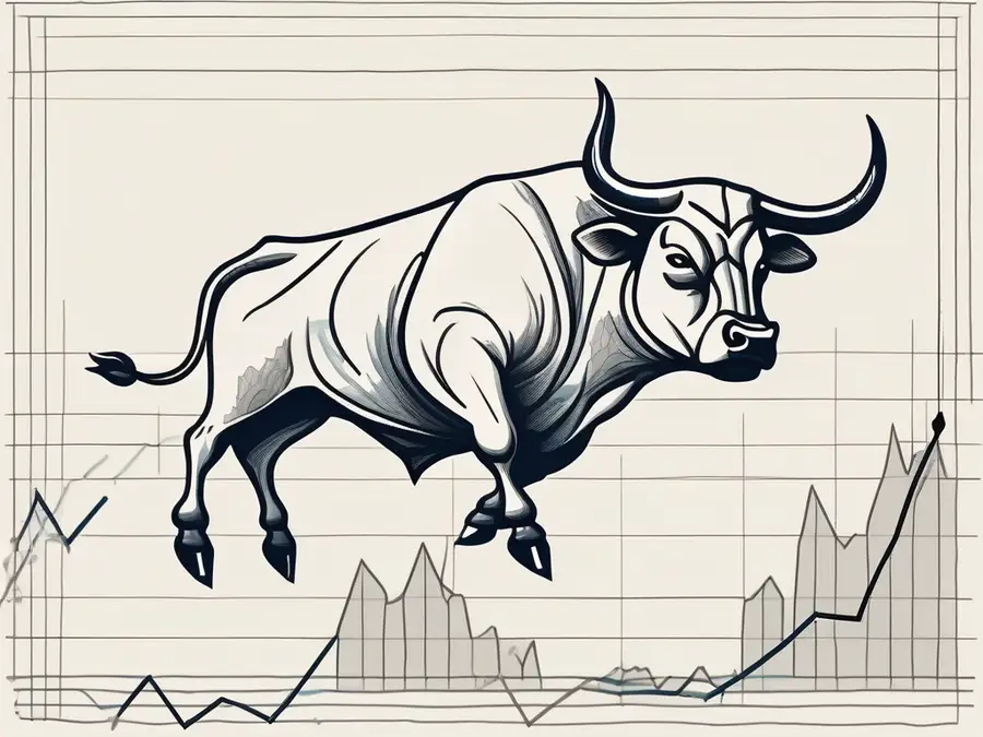 A bull charging up a steep graph line