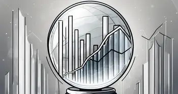 A futuristic crystal ball reflecting silver bars and an upward trending graph