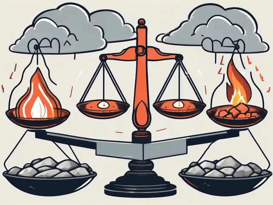 Une balance avec des symboles de différents risques potentiels (comme un nuage d'orage).