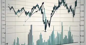 A dynamic forex market chart with arrows indicating rapid ups and downs