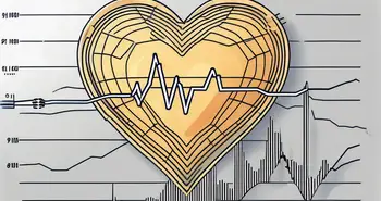 A heart monitor with a cryptocurrency symbol as the heartbeat line