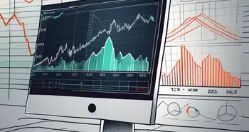 A computer screen displaying a dynamic trading graph with various financial symbols