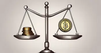 A traditional scale balancing two different types of coins