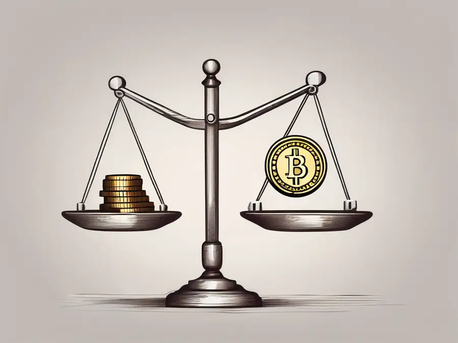 A traditional scale balancing two different types of coins