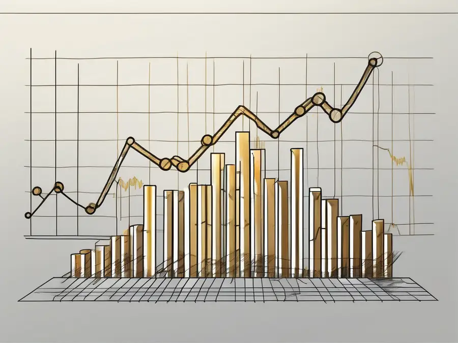 Eine schwankende Grafiklinie, die den Rohstoffkanalindex mit verschiedenen Rohstoffen wie Öl-Fässern darstellt