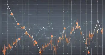 A dynamic stock market chart with parabolic sar dots above and below the trend lines