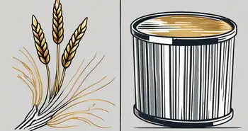 Dos elementos contrastantes: uno representando una materia prima como una gavilla de trigo o un barril de petróleo