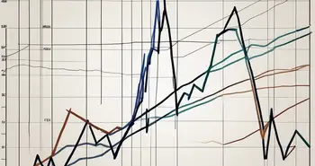 Two trend lines on a stock market graph intersecting