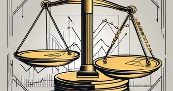 A scale balancing a large gold coin (representing market cap) and a stock certificate (representing stock price)