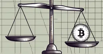 A balanced scale with currency symbols on one side and stock market graphs on the other