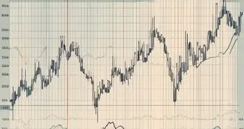 A stock market chart with bollinger bands indicators