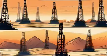 Une plateforme de forage de pétrole brut au milieu d'un vaste désert