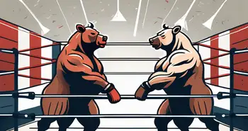 A bull and a bear in a boxing ring