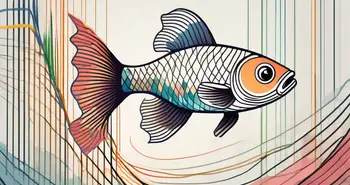 A guppy fish swimming amidst colorful moving lines