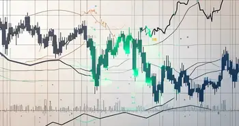 A dynamic forex trading chart with moving average lines and various currency symbols