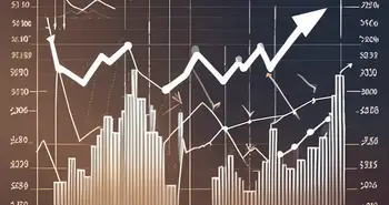 A dynamic stock market chart with various trading symbols and arrows