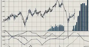 A stock market chart with various trend lines and indicators