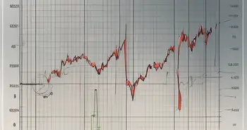 Un gráfico dinámico de acciones con áreas resaltadas que representan el indicador de perfil de volumen