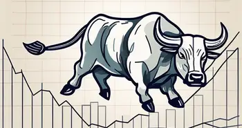 A bull charging forward on a rising graph line