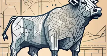 A bull made of digital code standing atop a fortress