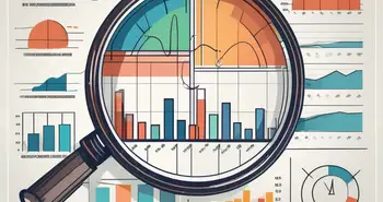 Une loupe survolant une série de graphiques en barres et de graphiques circulaires