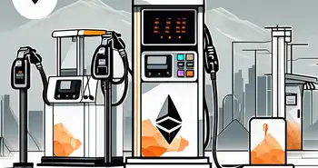 A digital landscape with ethereum coins and a gas pump