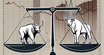 A pair of scales balancing a bull and bear symbol