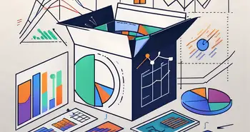 A box opening up with various financial graphs and symbols like dollar signs