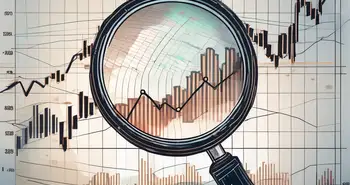 A magnifying glass hovering over a forex trading chart