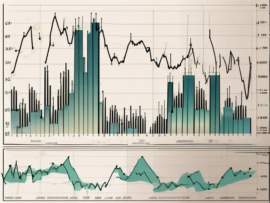 Five different candlestick patterns on a chart with various technical indicators like moving averages