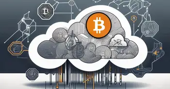 Una nube futurista con varios símbolos de criptomonedas como bitcoin