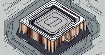 A computer cpu with a pickaxe embedded into it