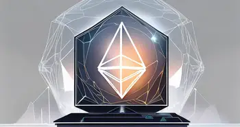 A futuristic digital landscape with symbolic elements representing ethereum 2.0