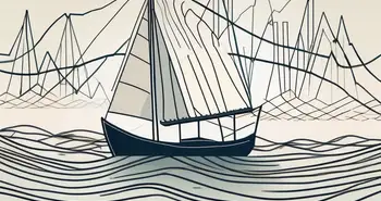 A boat labeled "stock float" sailing on a sea of fluctuating graph lines